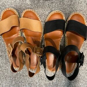 Gianni Bini Genuine Leather Epsadrille Sandals 9.5 (black and cognac)